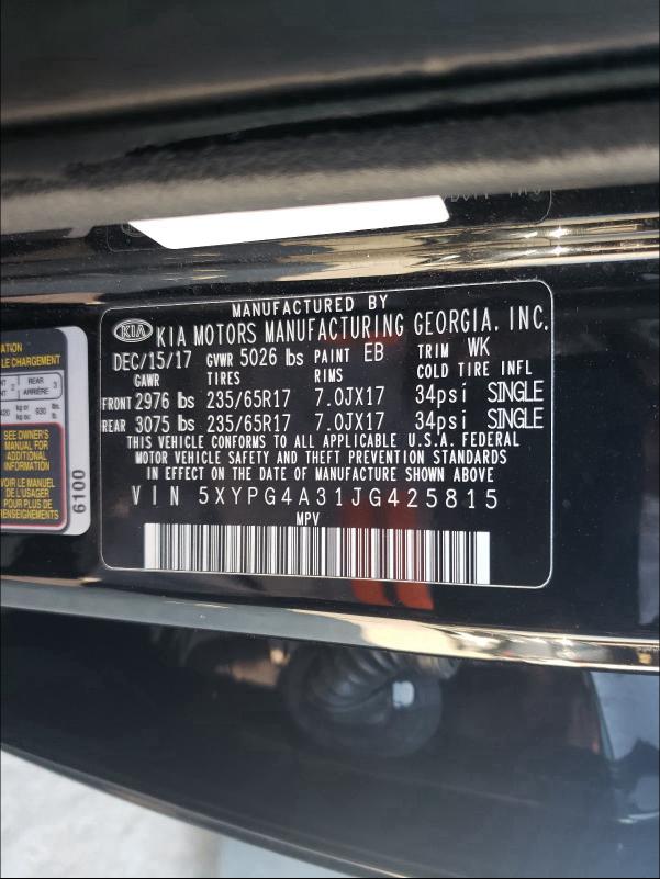 2018 KIA SORENTO LX 5XYPG4A31JG425815