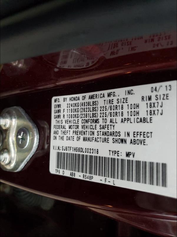 2013 HONDA CROSSTOUR 5J6TF1H56DL002318