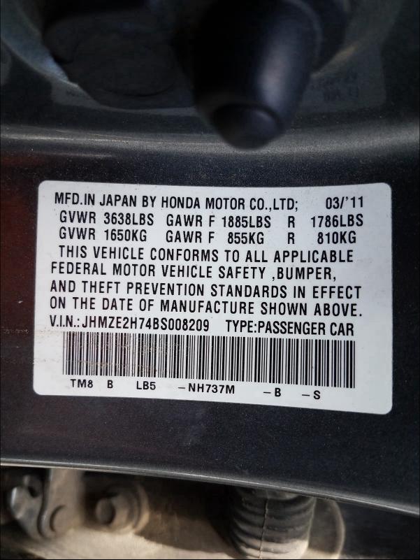 2011 HONDA INSIGHT EX JHMZE2H74BS008209