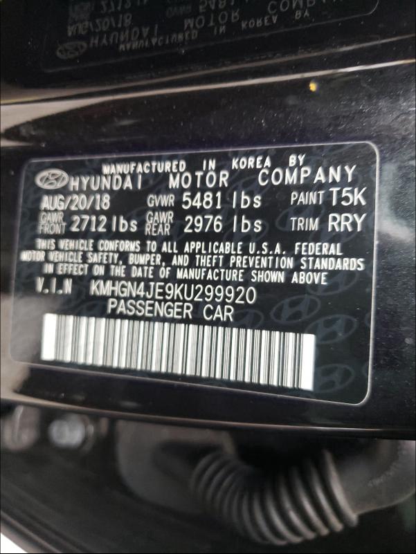 2019 GENESIS G80 KMHGN4JE9KU299920
