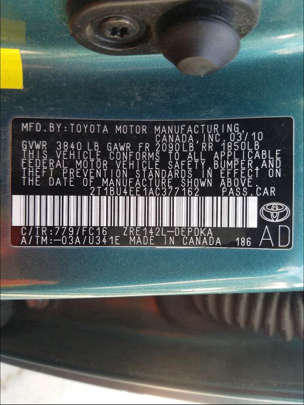 2010 TOYOTA COROLLA BA 2T1BU4EE1AC377162