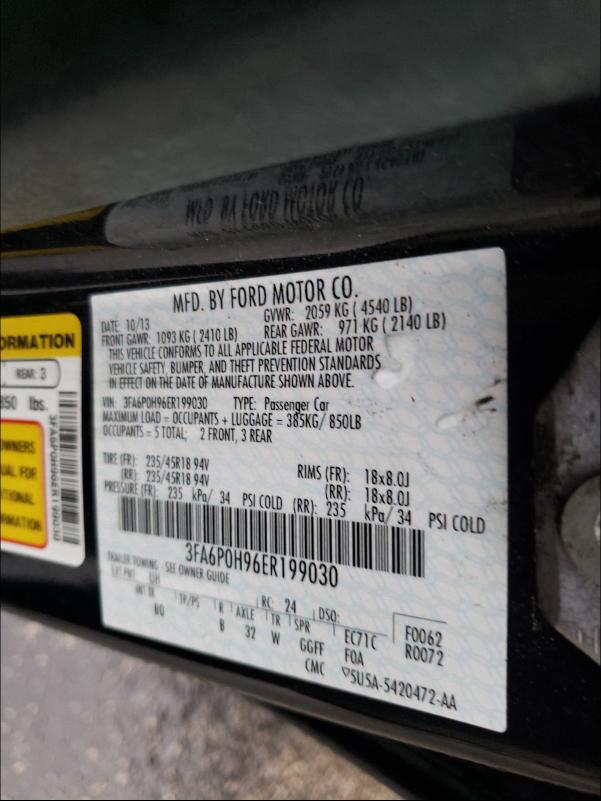2014 FORD FUSION SE 3FA6P0H96ER199030