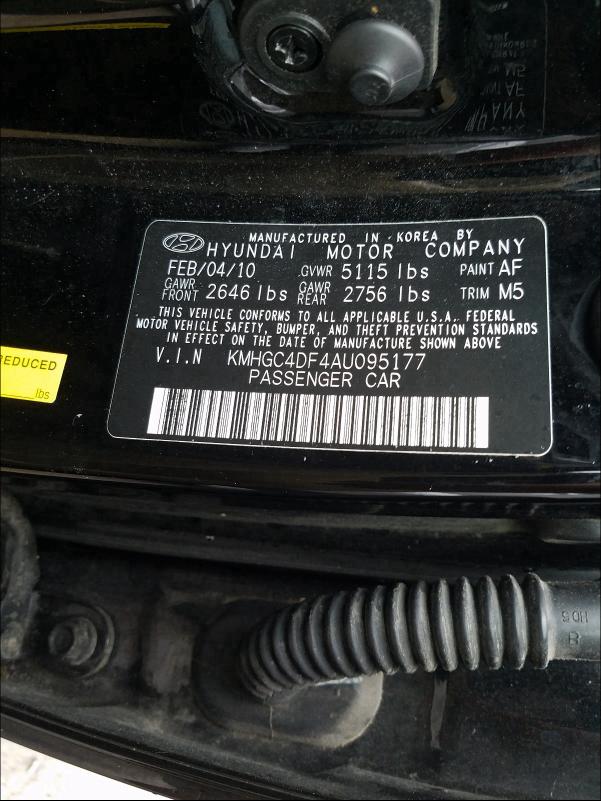 2010 HYUNDAI GENESIS 4. KMHGC4DF4AU095177