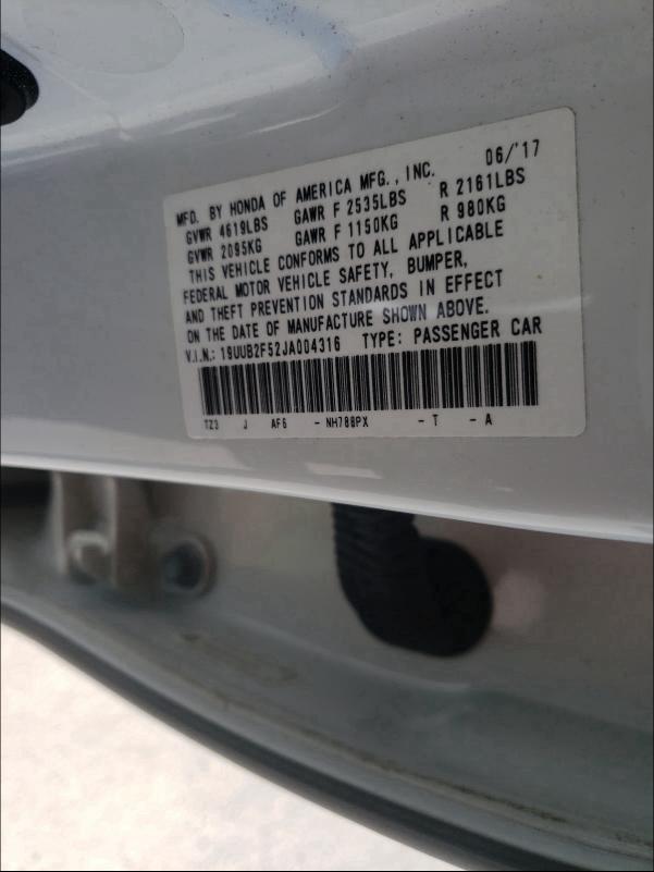 2018 ACURA TLX 19UUB2F52JA004316