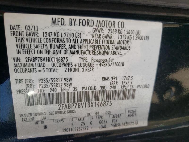 2011 FORD CROWN VICT 2FABP7BV1BX146875