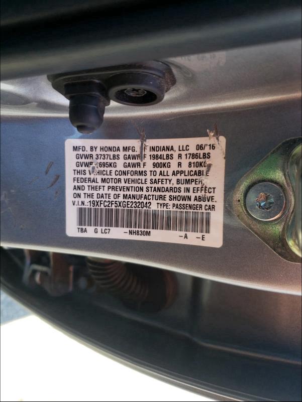 2016 HONDA CIVIC LX 19XFC2F5XGE232042