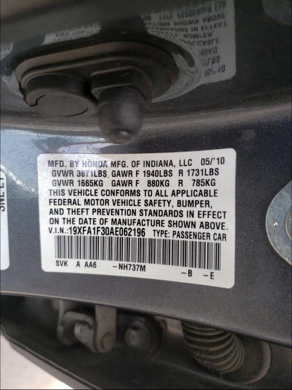 2010 HONDA CIVIC VP 19XFA1F30AE062196