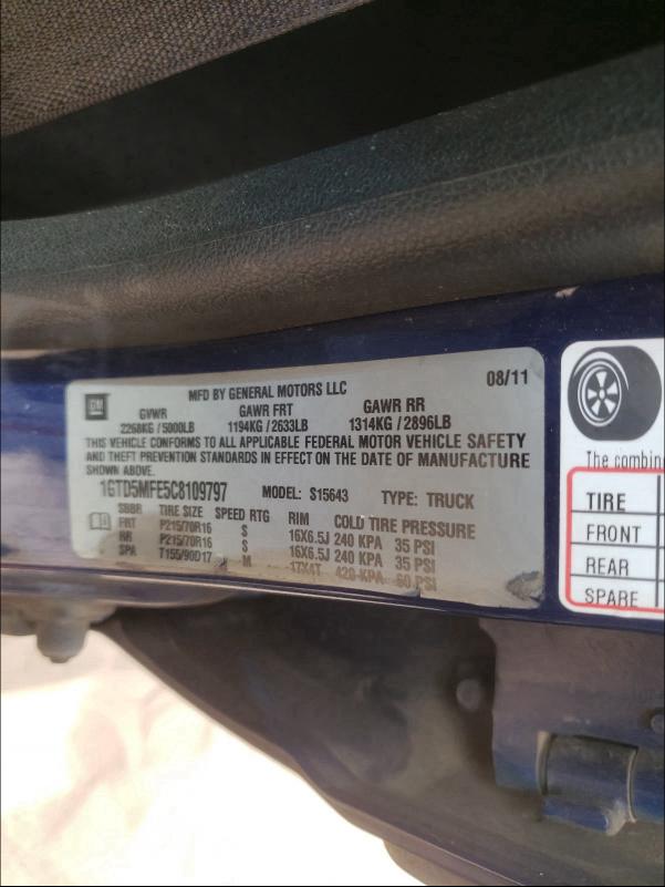 2012 GMC CANYON SLE 1GTD5MFE5C8109797