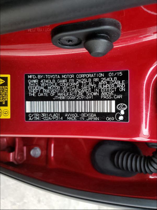 2015 LEXUS ES 300H JTHBW1GG6F2091691