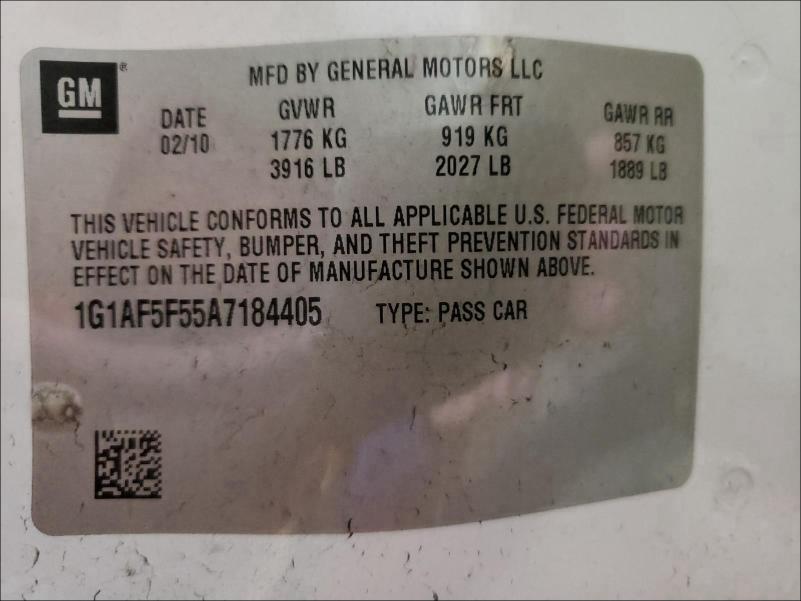 2010 CHEVROLET COBALT 2LT 1G1AF5F55A7184405