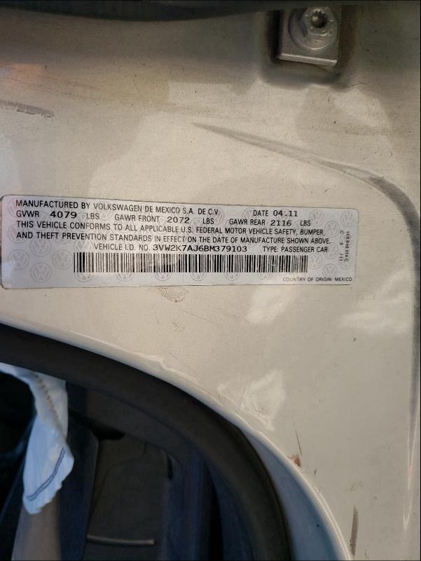 2011 VOLKSWAGEN JETTA BASE 3VW2K7AJ6BM379103