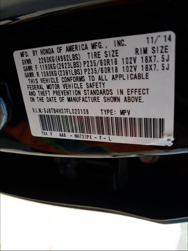 2015 ACURA RDX 5J8TB4H37FL020106