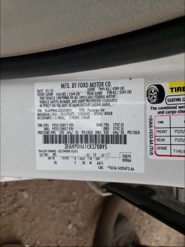 VIN 3FA6P0K99DR266081 2013 Ford Fusion, Titanium no.10