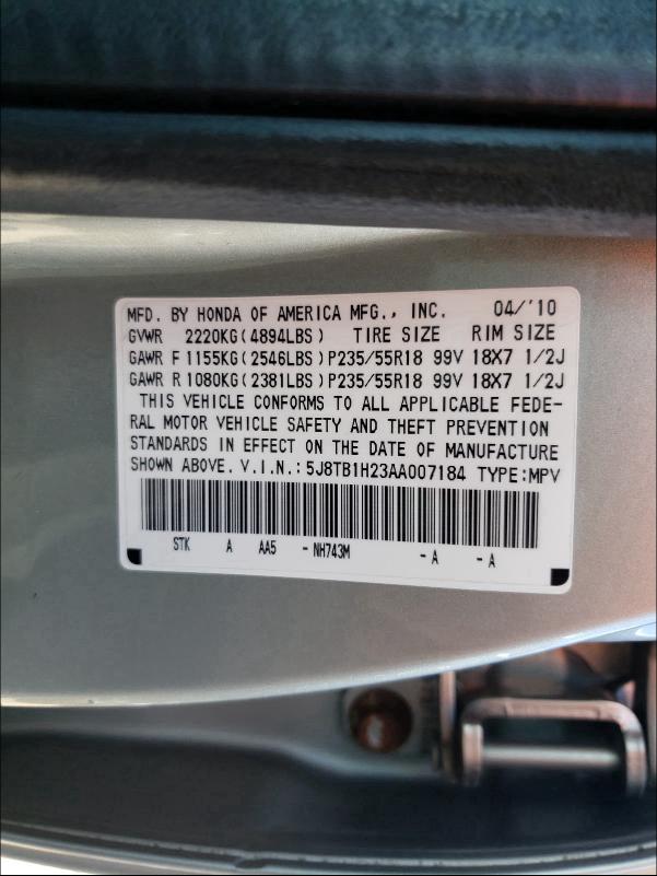 2010 ACURA RDX 5J8TB1H23AA007184