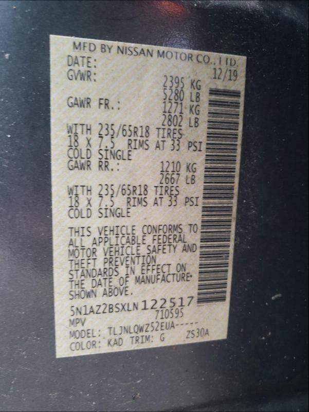 2020 NISSAN MURANO SV 5N1AZ2BSXLN122517