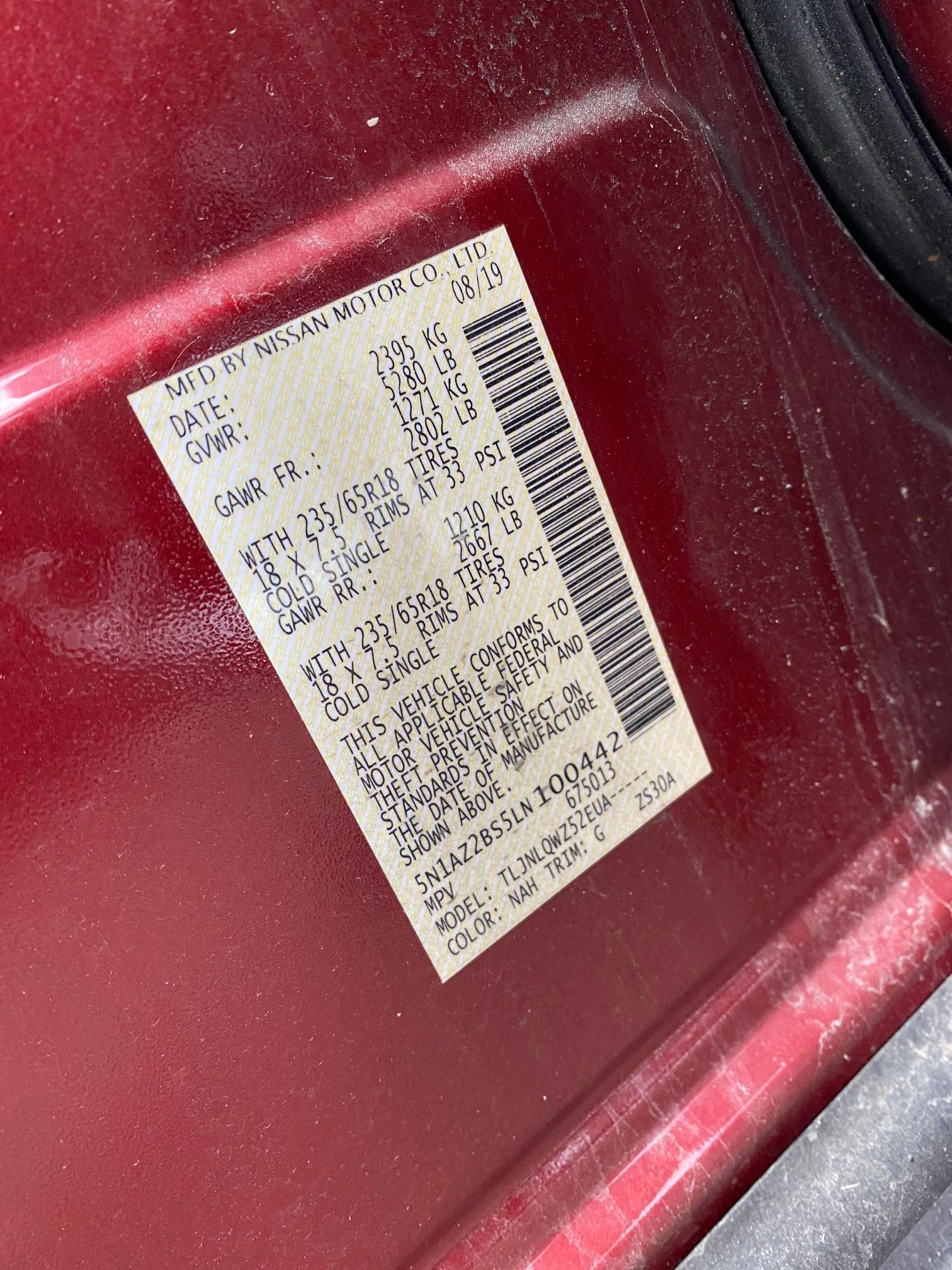 2020 NISSAN MURANO SV 5N1AZ2BS5LN100442