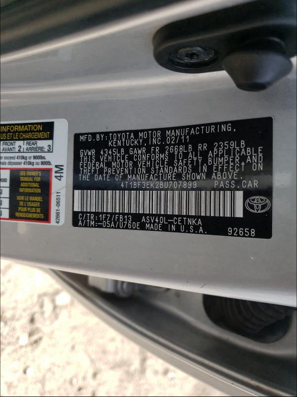 2011 TOYOTA CAMRY BASE 4T1BF3EK2BU707899