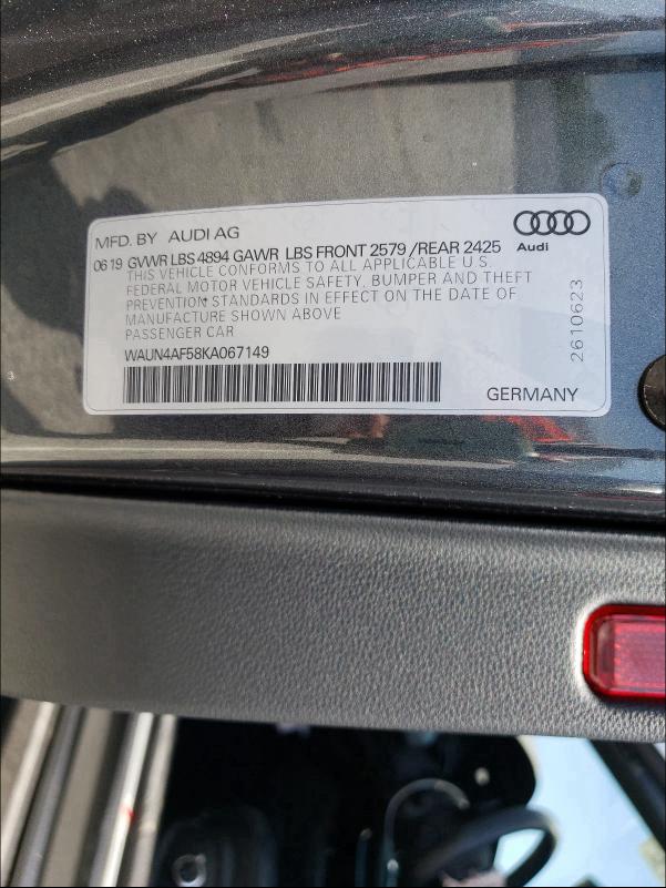 2019 AUDI S5 PREMIUM WAUN4AF58KA067149