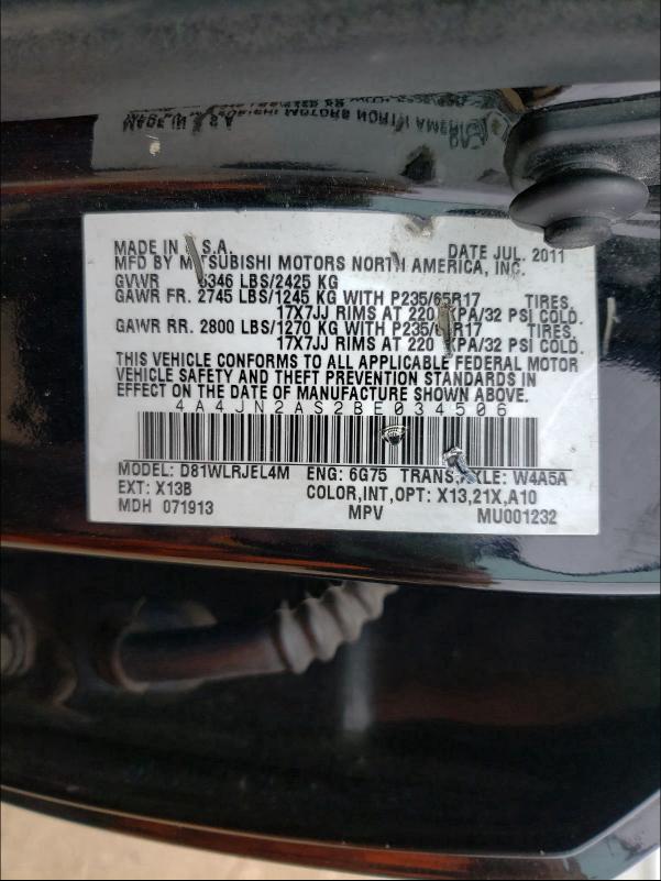 2011 MITSUBISHI ENDEAVOR L 4A4JN2AS2BE034506