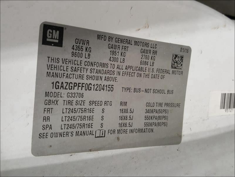 2016 CHEVROLET EXPRESS G3 1GAZGPFF0G1204155