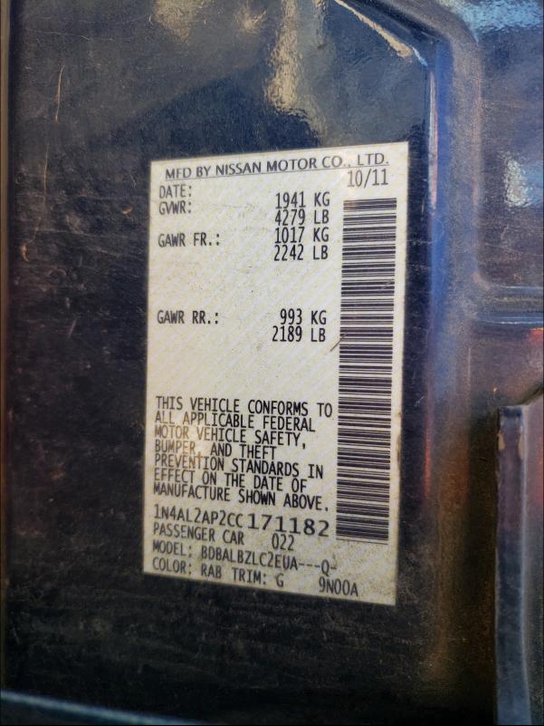 2012 NISSAN ALTIMA S/S 1N4AL2AP2CC171182