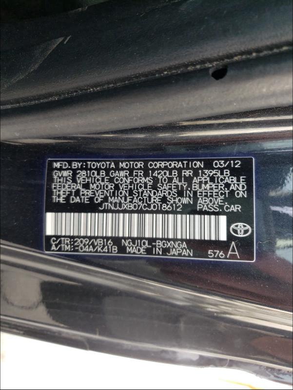 2012 TOYOTA SCION IQ JTNJJXB07CJ018612