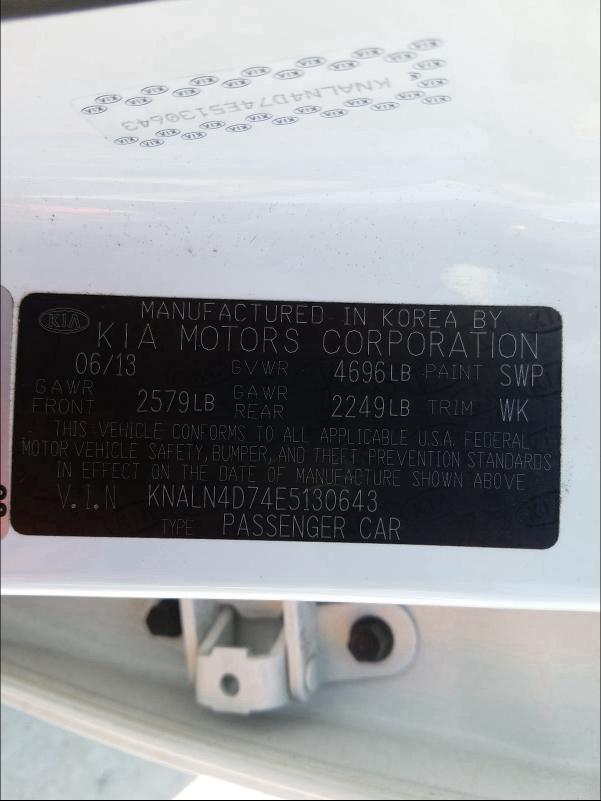 2014 KIA CADENZA PR KNALN4D74E5130643