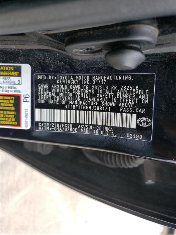 2017 TOYOTA CAMRY LE 4T1BF1FK6HU388471