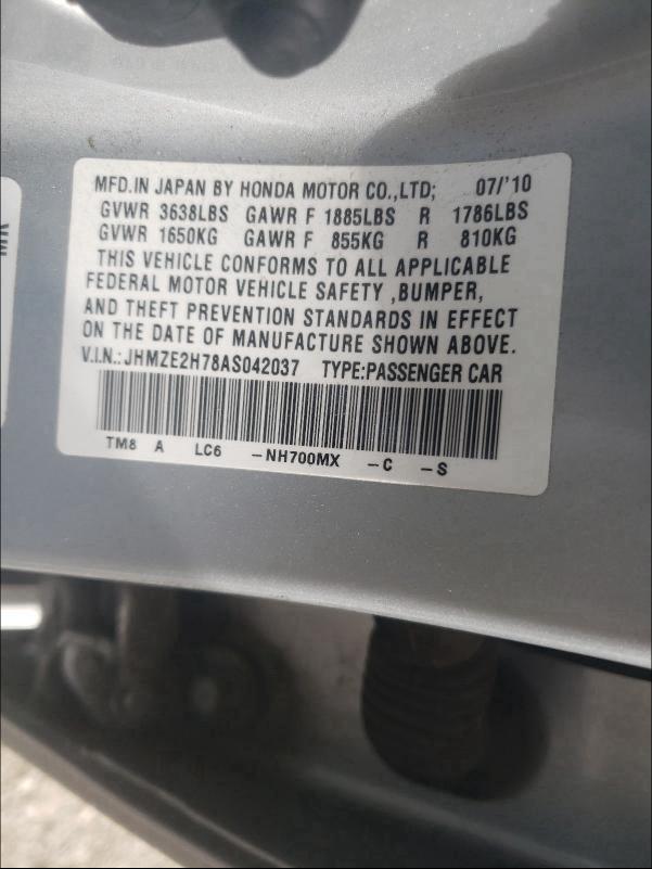 2010 HONDA INSIGHT EX JHMZE2H78AS042037