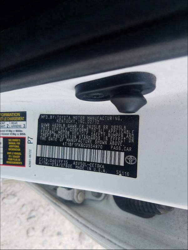 2012 TOYOTA CAMRY BASE 4T1BF1FK6CU554870