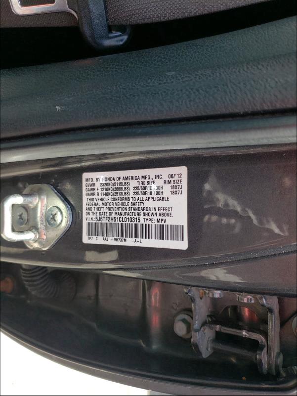 2012 HONDA CROSSTOUR 5J6TF2H51CL010315