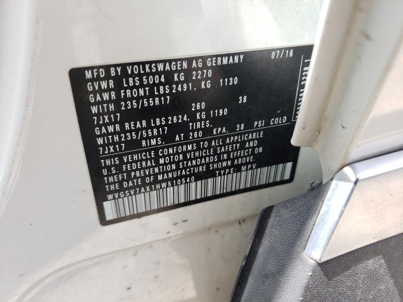 2017 VOLKSWAGEN TIGUAN WOL WVGSV7AX1HW510540