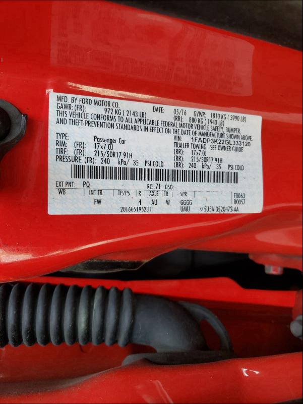 1FADP3K22GL333120 FORD FOCUS 2016