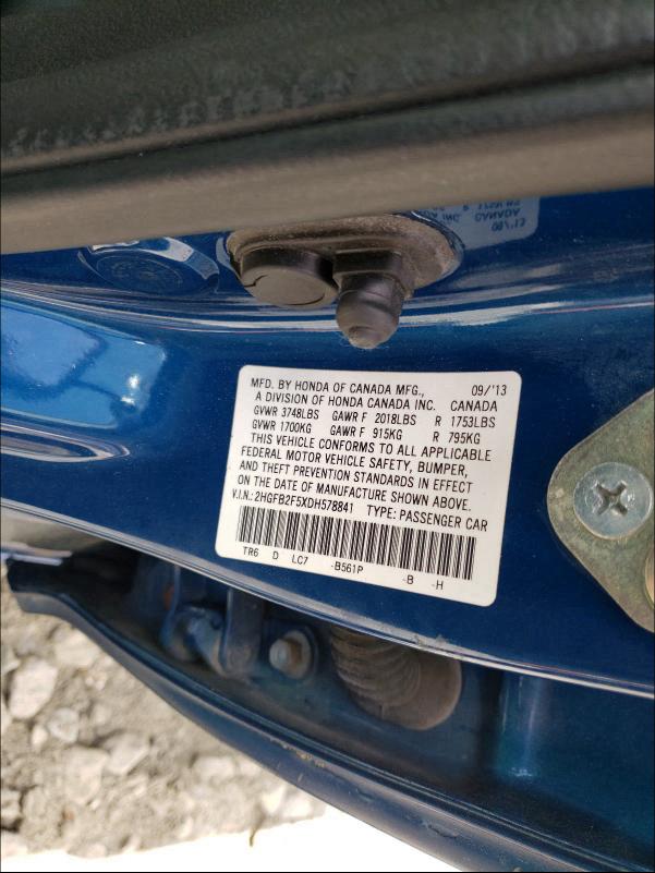 2013 HONDA CIVIC LX 2HGFB2F5XDH578841