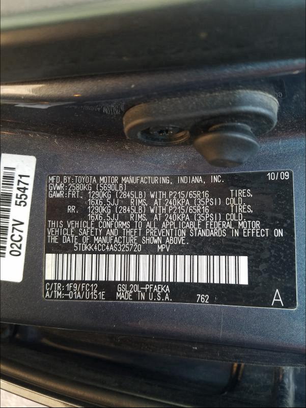 2010 TOYOTA SIENNA CE 5TDKK4CC4AS325720