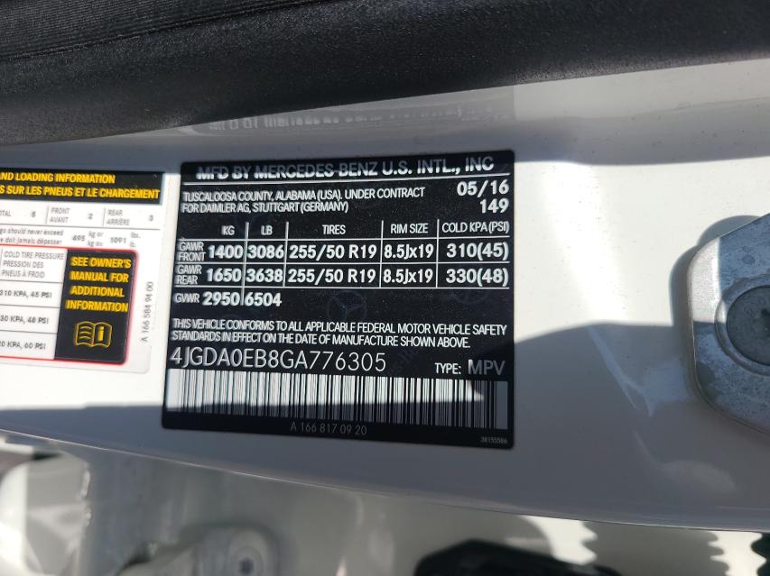 2016 MERCEDES-BENZ GLE 300D 4 4JGDA0EB8GA776305
