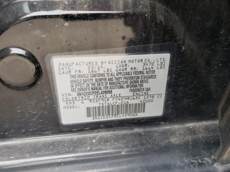 VIN: 3N1CE2CP2EL429088 Auction: COPART Lot: 40689471 Location: TX - DALLAS SOUTH 3N1CE2CP2EL429088 NISSAN VERSA 2014 BLACK Photo 10