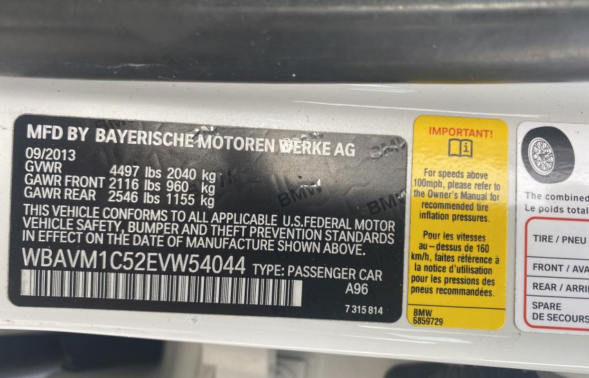 2014 BMW X1 SDRIVE2 WBAVM1C52EVW54044