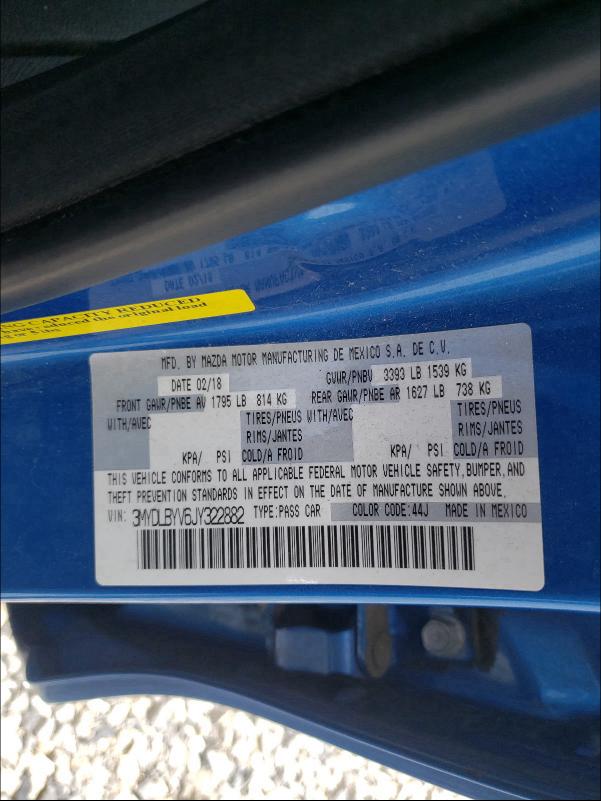 2018 TOYOTA YARIS IA 3MYDLBYV6JY322882