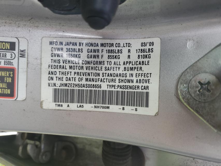 2010 HONDA INSIGHT LX JHMZE2H50AS008656