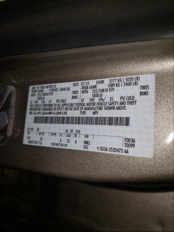 2015 LINCOLN MKC 5LMTJ2AH8FUJ06135