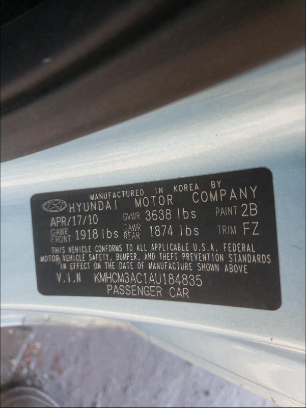 2010 HYUNDAI ACCENT BLU KMHCM3AC1AU184835