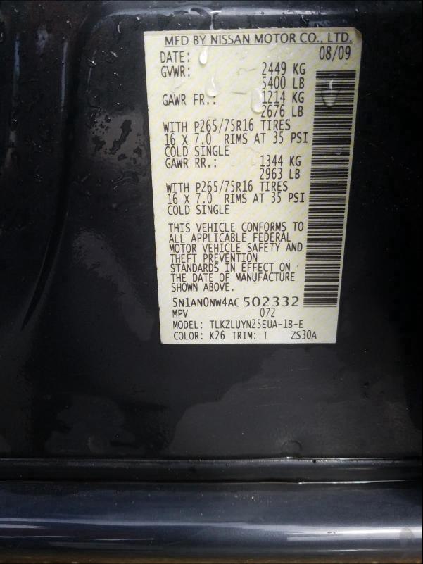 2010 NISSAN XTERRA OFF 5N1AN0NW4AC502332