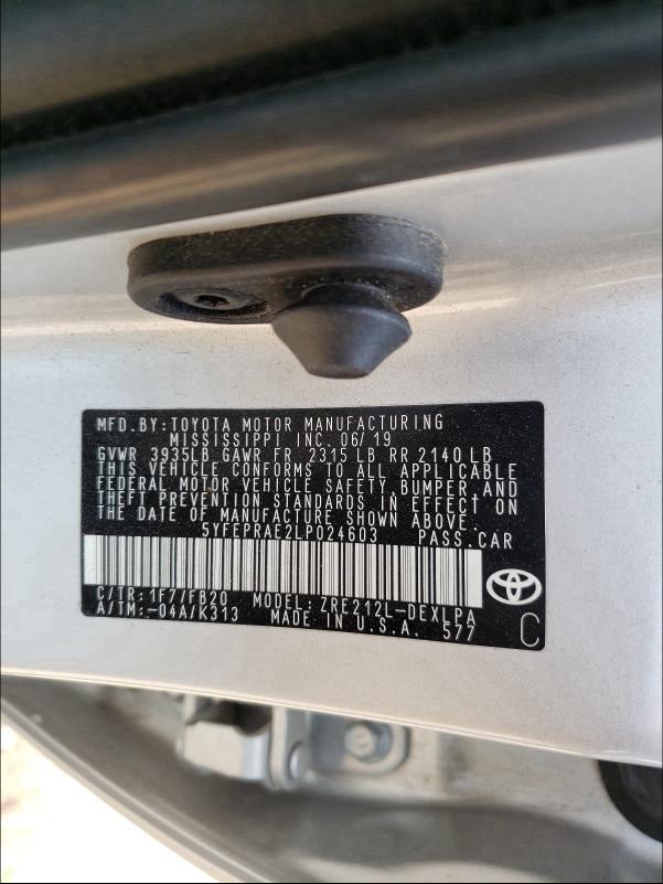 2020 TOYOTA COROLLA LE 5YFEPRAE2LP024603