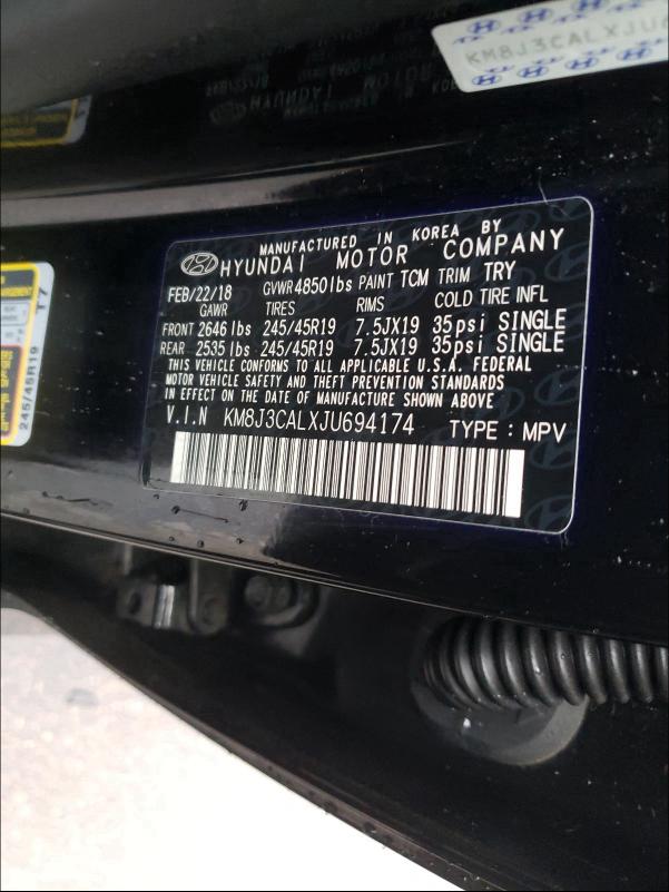 2018 HYUNDAI TUCSON SPO KM8J3CALXJU694174