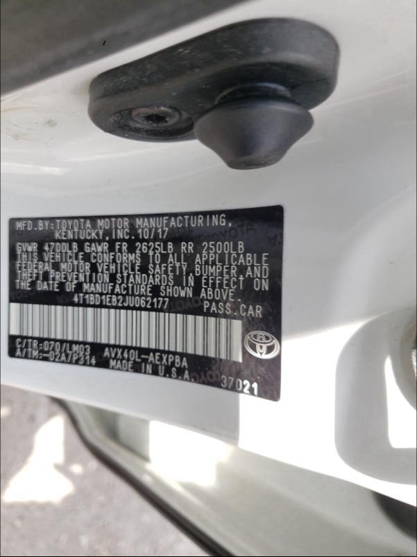 2018 TOYOTA AVALON HYB 4T1BD1EB2JU062177