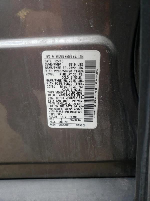 2011 INFINITI FX35 JN8AS1MW8BM731620