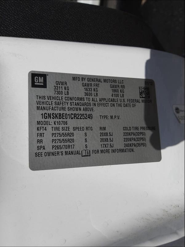 2012 CHEVROLET TAHOE K150 1GNSKBE01CR225249