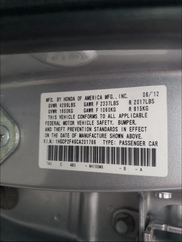 VIN 5N1AZ2CJXMC104442 2012 HONDA ACCORD LXP no.10