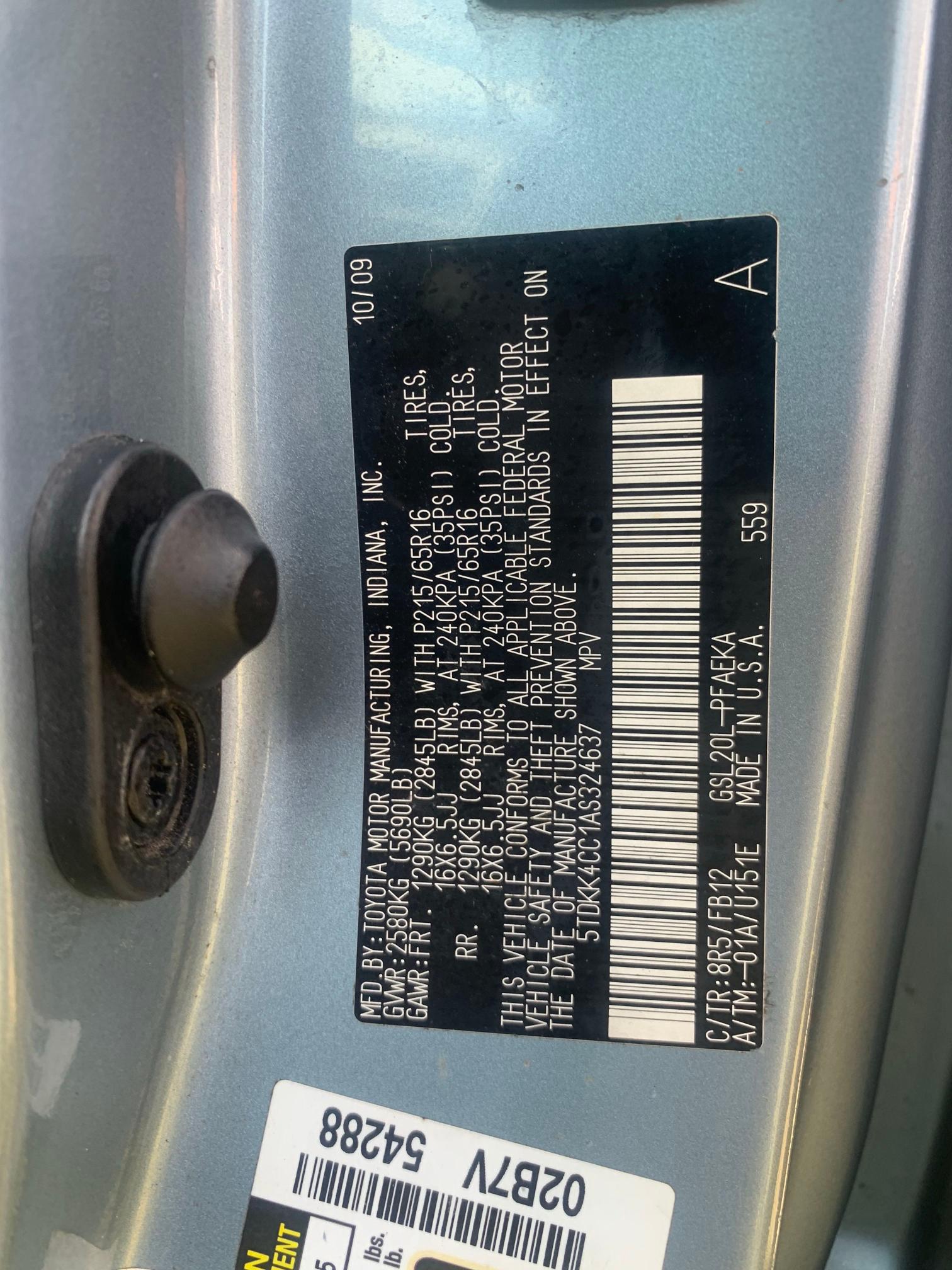 2010 TOYOTA SIENNA CE 5TDKK4CC1AS324637